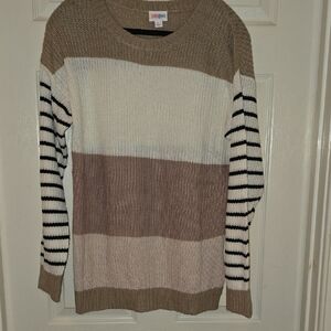 LuLaRoe‎ Tan and White Crew Neck Sweater